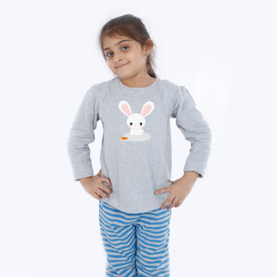 Grey Full Sleeve Girls Pyjama - Bunny